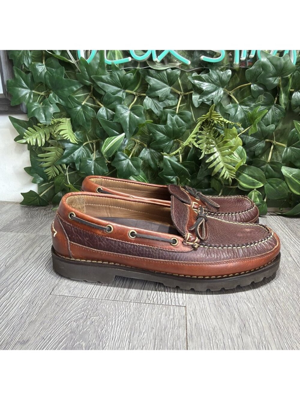 LL Bean Allagash Bison Handsewn Mens 10 EE Brown Leather Loafer Shoes  Moc Toe